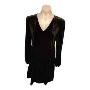 Miss Selfridge Women's Black Velvet Knee Length Babydoll Dress Waist Tie Size 8